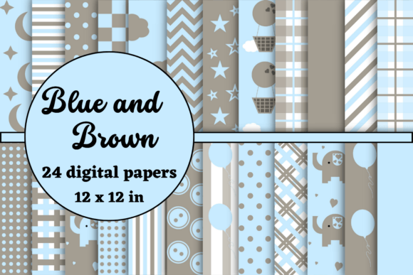 Blue and Brown Baby Digital Papers for Creatives