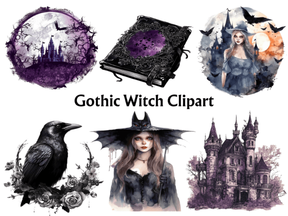 Watercolor Gothic Witch Clipart for Creative Projects